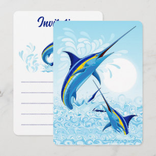 Blauer Marlin springt aus dem Ozean Einladung