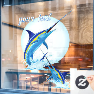 Blauer Marlin springt aus dem Ozean Fensteraufkleber