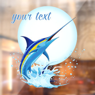 Blauer Marlin springt aus dem Ozean Fensteraufkleber