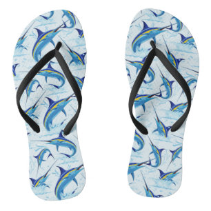 Blauer Marlin springt aus dem Ozean Flip Flops