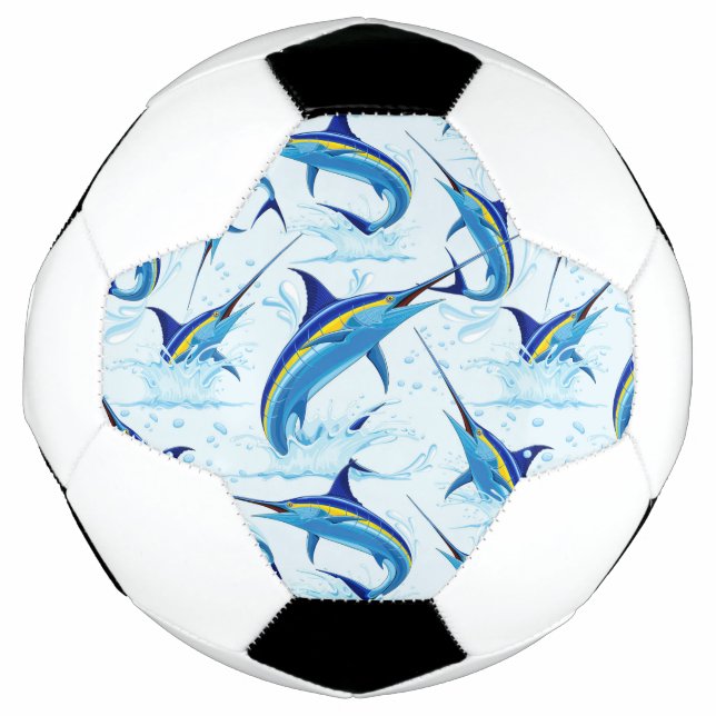 Blauer Marlin springt aus dem Ozean Fußball (Vorderseite)
