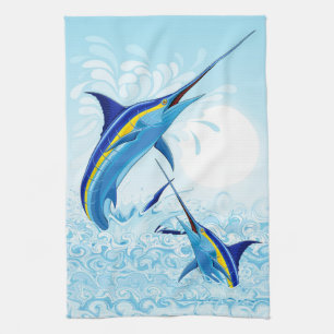 Blauer Marlin springt aus dem Ozean Geschirrtuch