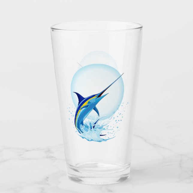 Blauer Marlin springt aus dem Ozean Glas (Vorderseite)