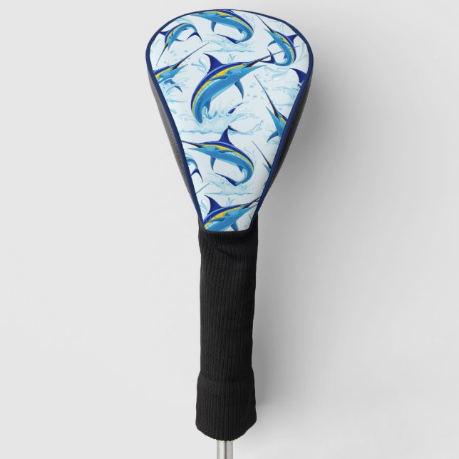 Blauer Marlin springt aus dem Ozean Golf Headcover (Vorderseite)