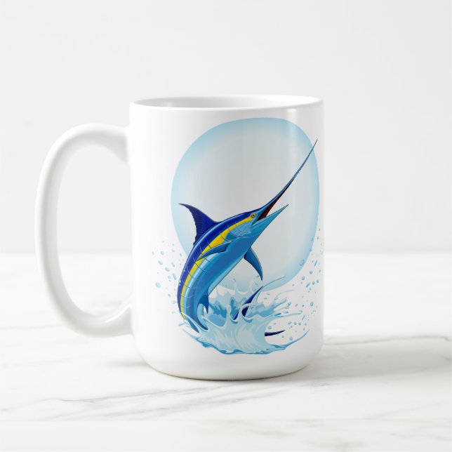 Blauer Marlin springt aus dem Ozean Kaffeetasse (Links)