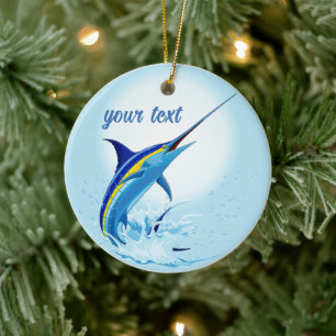Blauer Marlin springt aus dem Ozean Keramik Ornament