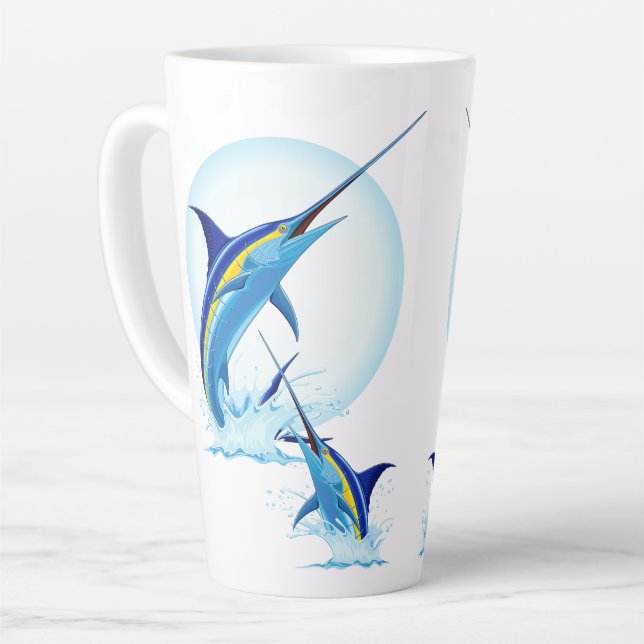 Blauer Marlin springt aus dem Ozean Milchtasse (Linke Ecke)