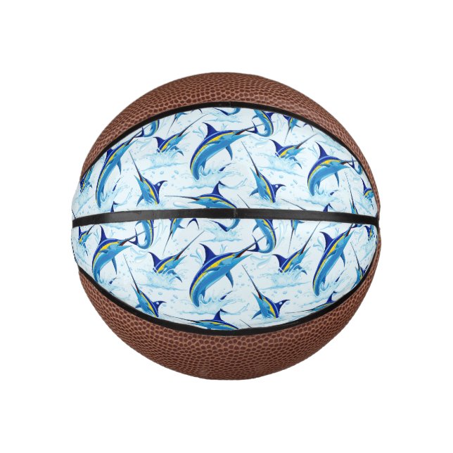 Blauer Marlin springt aus dem Ozean Mini Basketball (Vorderseite)