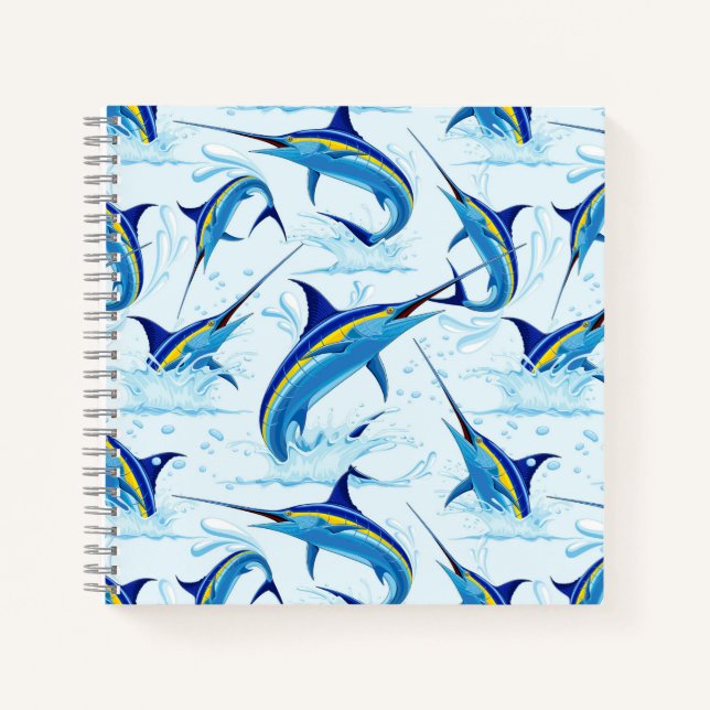Blauer Marlin springt aus dem Ozean Notizbuch (Vorderseite)