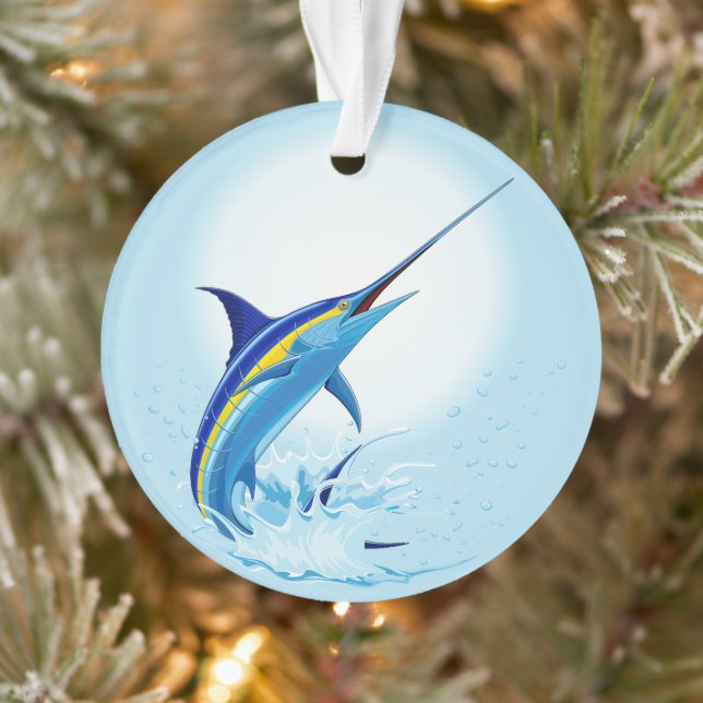 Blauer Marlin springt aus dem Ozean Ornament (Baum)