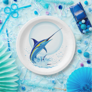 Blauer Marlin springt aus dem Ozean Pappteller