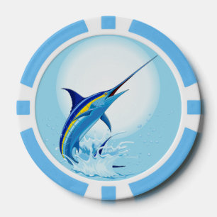Blauer Marlin springt aus dem Ozean Pokerchips