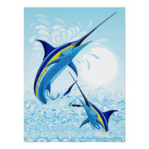Blauer Marlin springt aus dem Ozean Poster