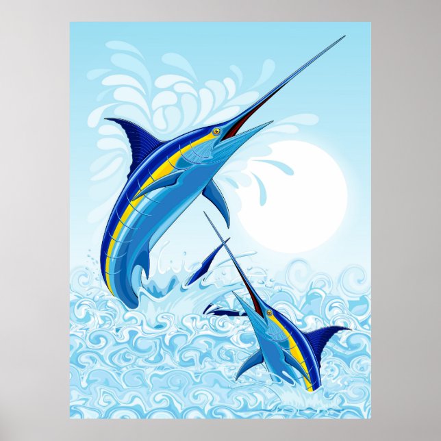 Blauer Marlin springt aus dem Ozean Poster (Vorne)