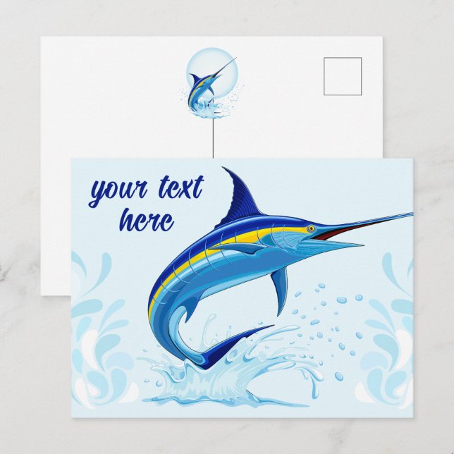 Blauer Marlin springt aus dem Ozean Postkarte (Vorne/Hinten)