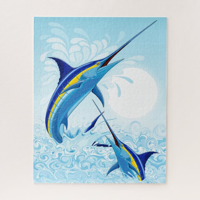 Blauer Marlin springt aus dem Ozean Puzzle (Vertikal)