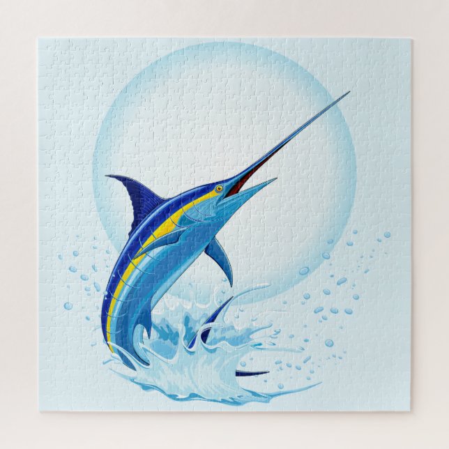 Blauer Marlin springt aus dem Ozean Puzzle (Vertikal)