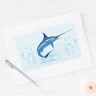 Blauer Marlin springt aus dem Ozean Rechteckiger Aufkleber