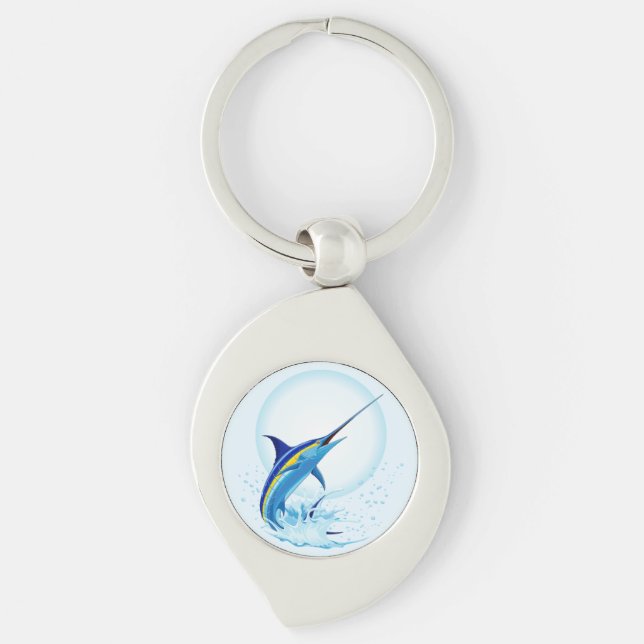 Blauer Marlin springt aus dem Ozean Schlüsselanhänger (Vorderseite)