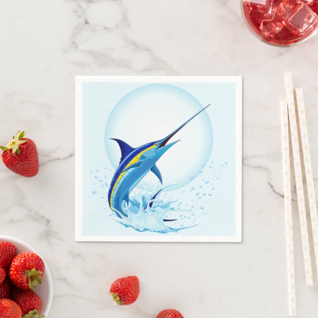 Blauer Marlin springt aus dem Ozean Serviette (Beispiel)