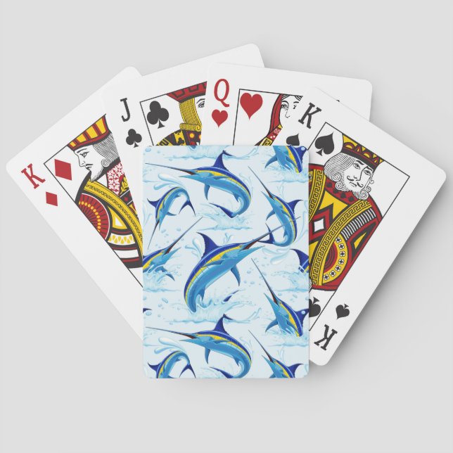 Blauer Marlin springt aus dem Ozean Spielkarten (Rückseite)