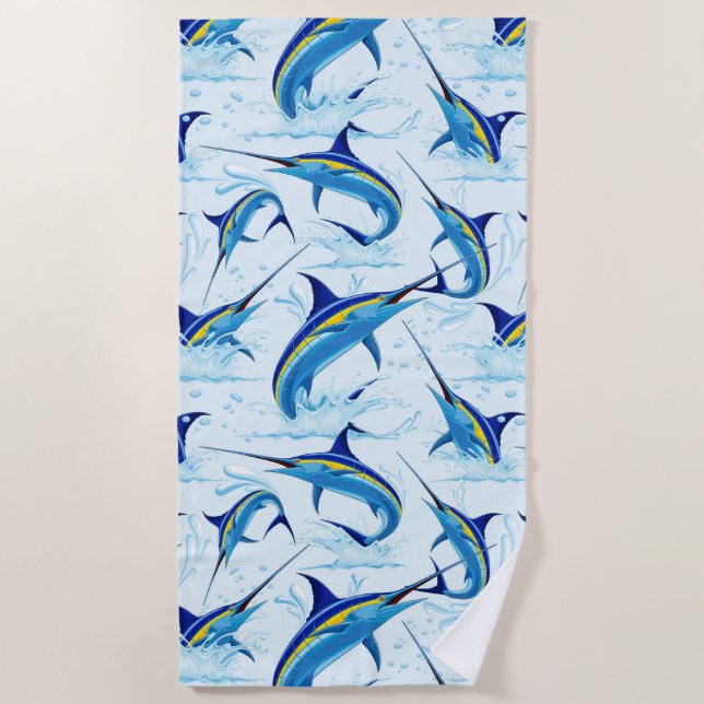 Blauer Marlin springt aus dem Ozean Strandtuch (Vorderseite)