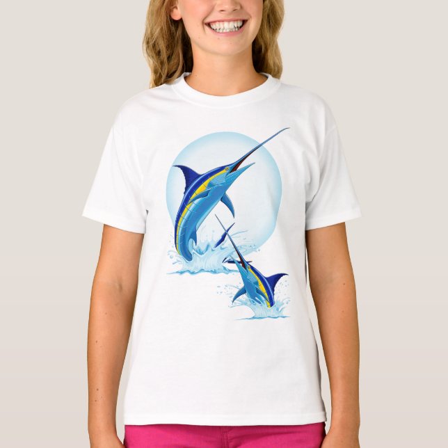 Blauer Marlin springt aus dem Ozean T-Shirt (Vorderseite)