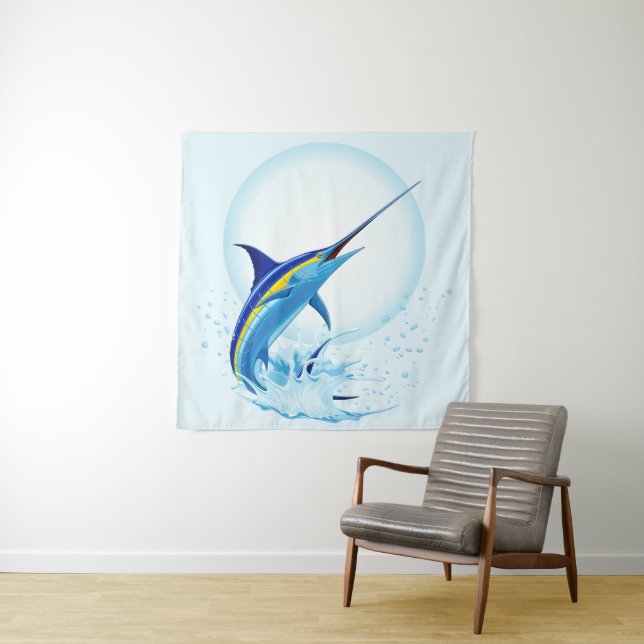 Blauer Marlin springt aus dem Ozean Wandteppich (Beispiel)
