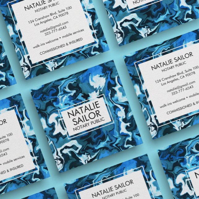 Blauer Marmor Einzigartiger Minimaler Moderner Not Quadratische Visitenkarte (Von Creator hochgeladen)