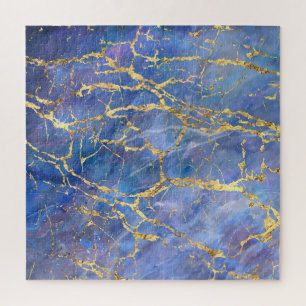 Blauer Marmor Gold Abstrakte Textur Puzzle