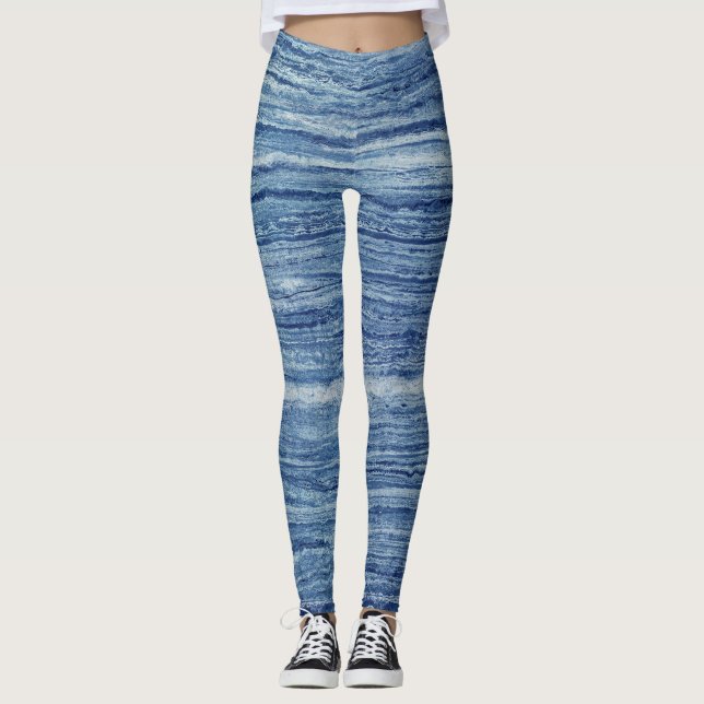 Blauer Marmor Leggings (Vorderseite)