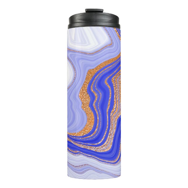 Blauer Marmor mit goldener Textur Thermosbecher (Vorderseite)