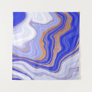 Blauer Marmor mit goldener Textur Wandteppich
