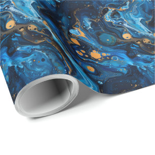 Blauer Marmor Paint Pour Jewel Textur Geschenkpapier
