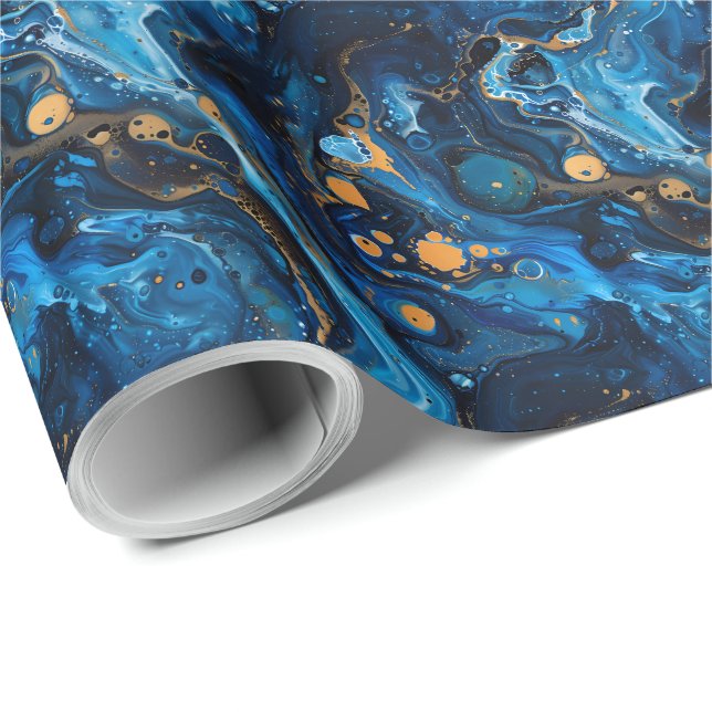 Blauer Marmor Paint Pour Jewel Textur Geschenkpapier (Rolleneckpunkt)