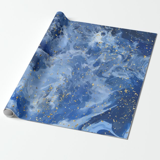 Blauer Marmor und goldene Textur Geschenkpapier (Ungerollt)