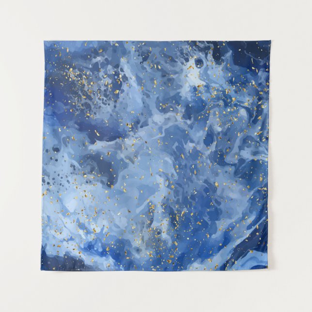 Blauer Marmor und goldene Textur Wandteppich (Vorderseite)