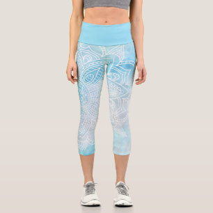 Blauer Marmor und weißer Mandala Yoga Capri Leggings