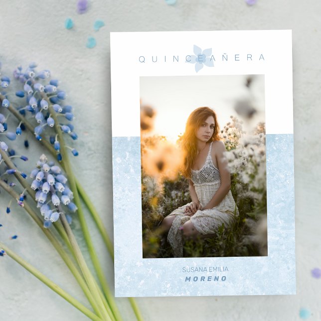 Blauer Marmoreffekt Romantisches Foto Quinceañera Einladung (Von Creator hochgeladen)