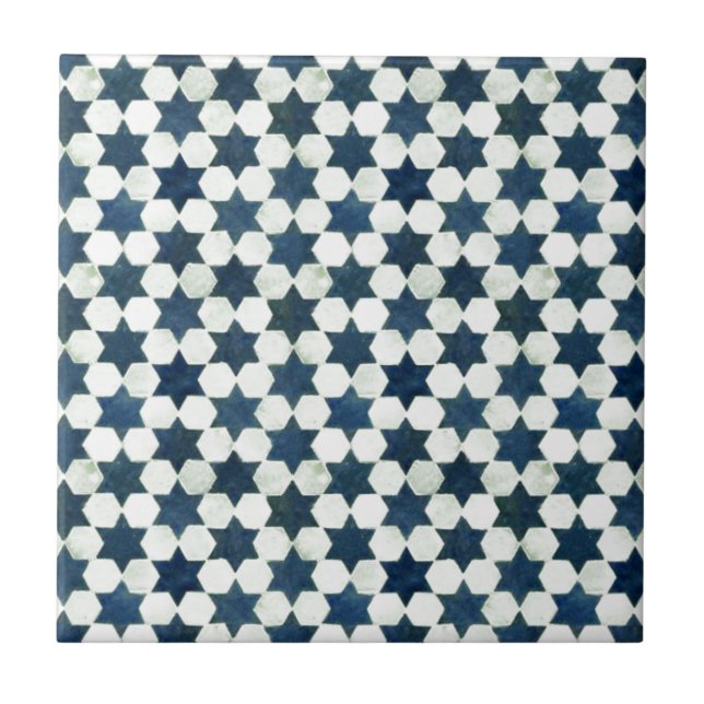 Blauer marokkanischer Sternenmuster Fliese (Vorderseite)