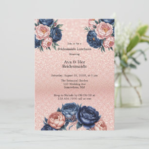 Blauer Marsch und Rose Gold Blumenbridmaier Lunche Einladung