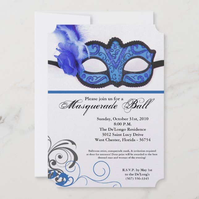 Blauer Maskenball Maskenkostüm Halloween Teil Einladung (Vorderseite)