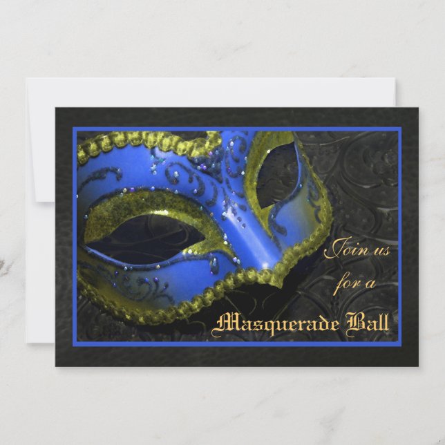 Blauer Masquerade Ball Halloween Einladung (Vorderseite)