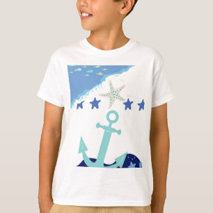 Blauer Meer mit Fischen und Sternen lebendiges Des T-Shirt