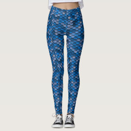 Blauer Meerjungfrau-Skala-Druck Leggings