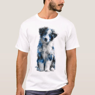 Blauer Merle Border Collie Welpe Blaue Augen Männe T-Shirt