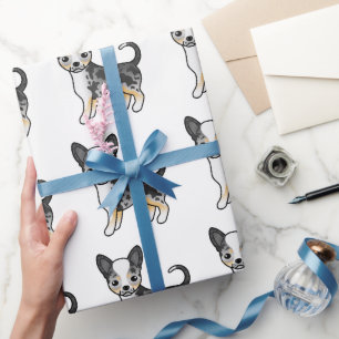 Blauer Merle Glatthaar Chihuahua Süßer Hundemuster Geschenkpapier
