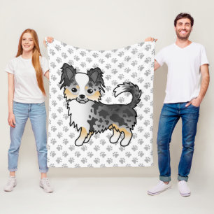 Blauer Merle Langhaar Chihuahua Cartoon Hund & Pfo Fleecedecke