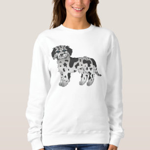 Blauer Merle Mini Goldendoodle Süßer Cartoon-Hund Sweatshirt