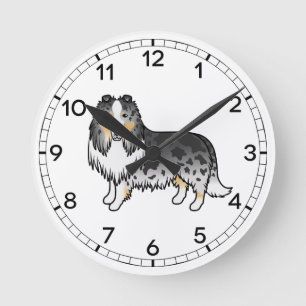 Blauer Merle Rough Collie Süßer Cartoon-Hund Runde Wanduhr